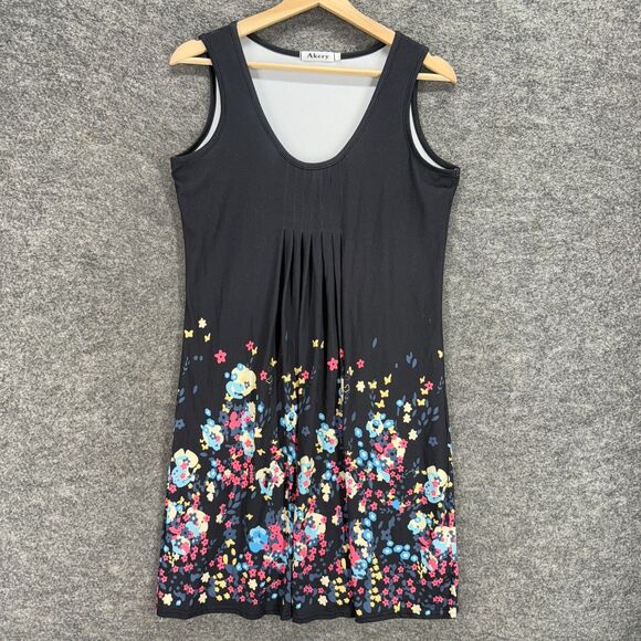 Akery Dress Women S Small Black Floral Shift Short Sleeveless V-Neck Casual - Picture 1 of 6